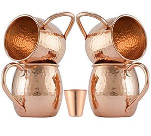 Copper hammered mug <b>set</b> for heritage dinner <b>beverages</b> hammered finish metal cups durable reusable <b>serving</b> mugs - Product Image 3