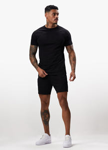 mens black jet black muscle fit raglan sleeve short sleeve <b>tshirt</b> crewneck athletic basic tee top - Product Image 2