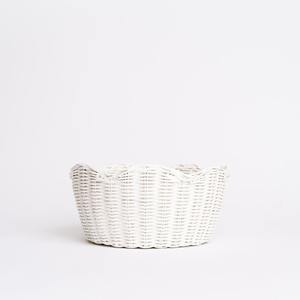 Juego Ecológico de 3 Tazones Redondos de Ratán Blanco con Borde Festoneado - Product Image 1