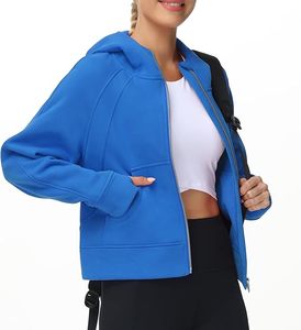 Customized Gym Women's Full-Zip Up Hoodies <b>Jacket</b> Fleece <b>Workout</b> Crop Tops Sweatshirts with Pockets Thumb Hole - Product Image 2