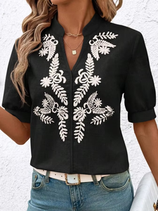 Blusa de Algodón para Mujer, Estilo Retro, Cuello en V, Bordado Floral, Paisley, Elegante, Manga Fruncida, Venta al Por Mayor - Product Image 2