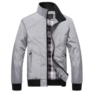 Chaqueta Bomber Gris para Hombre, Cuello Alto, Cierre de Cremallera, Color Sólido Informal, Manga Regular, Corte Ajustado, Ropa de Otoño - Product Image 3