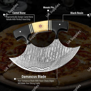 Couteau de chef Ulu professionnel en acier Damas forgé à la main, manche ambidextre, étui en cuir, lame extra-affûtée, personnalisable, pour la cuisine - Product Image 4