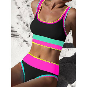 Traje de Baño de Primera Calidad para Mujer, Elegante, Cuello Redondo, Sin Mangas, Corte Regular, Color Sólido, Ropa de Playa - Product Image 6