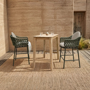 VINO Modern Outdoor <b>Bar</b> <b>Table</b> Set with Rope <b>Bar</b> <b>Stools</b> <b>and</b> Teak Wood <b>Table</b> - Product Image 1