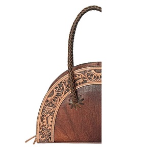 Western <b>Brown</b> Leather Hand Tooled Floral Tote Handbag Braided Handles Cowgirl Shoulder Purse Rustic Style - Product Image 3