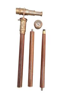 Antique Brass Telescope Walking <b>Cane</b> Foldable Wooden Shaft Rubber Tip Hiking Stick Wholesale - Product Image 5