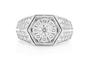 Diamond Hexagon Band <b>Ring</b> Mens Hip Hop Lab Grown Pave Iced Out 925 Sterling <b>Silver</b> 14K Gold Plated Luxury <b>Statement</b> Jewelry - Product Image 1