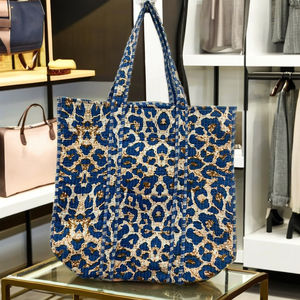 Sac fourre-tout en coton matelassé léger fait à la main pour femmes, personnalisable, fermeture éclair, voyage, bleu uni, sac en toile écologique, sac tendance - Product Image 3