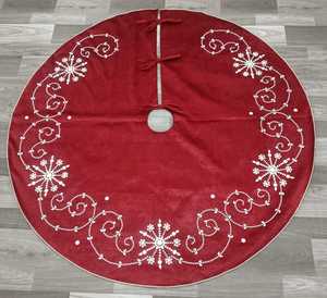 <b>Red</b> Embroidered Christmas Tree Skirt with Gold Vine Pattern and <b>Sequin</b> Trim Durable Holiday Decor Base Cover - Product Image 6