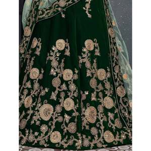 Embroidered Velvet Bridal Lehenga Choli in <b>Bottle</b> Green - Product Image 1