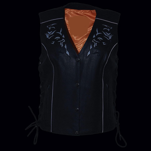 Chaleco de Motociclista de Cuero Clásico Premium para Mujer Samroz Sports con Bordado Artístico - Product Image 3