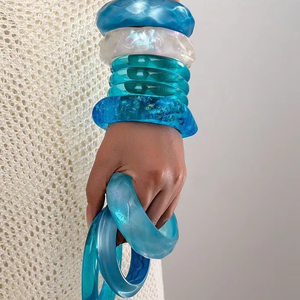 Bracelets en résine colorée, marbre et acétate, géométrie irrégulière transparente, bijoux vintage, bracelet en acrylique de créateur pour femmes - Product Image 1