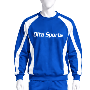 Ensemble de survêtement bleu royal unisexe, sweat-shirt à col rond et pantalon de jogging, bande latérale contrastée, tenue de sport et d'entraînement athlétique - Product Image 3