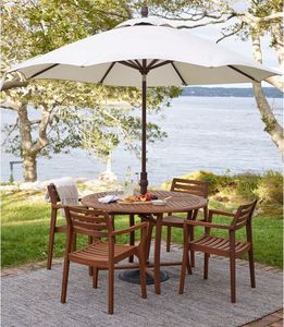 Outdoor Teak Garden Set Round Patio <b>Table</b> and Chairs <b>Umbrella</b> Furniture for Hotel Park Balcony - Product Image 2