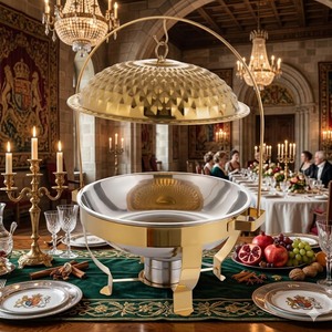 ถาดอุ่นอาหารบุฟเฟ่ต์ทรงกลมสแตนเลสอย่างดี พร้อมฝาปิด ราคาสุดคุ้ม - Product Image 3