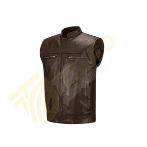 Gilet de motard en cuir véritable noir de qualité supérieure pour homme – Gilet de moto sans manches avec poches zippées et col montant - Product Image 1
