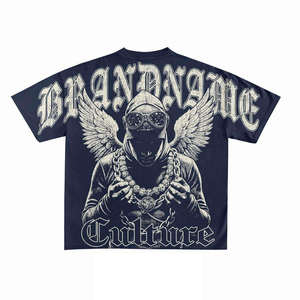 BRANDNAME Men's White Skull Angel Graphic <b>T</b>-Shirt Short Sleeve O-Neck Street Style Regular Fit Cotton Jersey Print <b>Back</b> Logo - Product Image 4