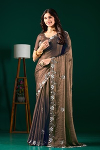 Vexotrend Indian Designer Women's <b>Velvet</b> Satin <b>Saree</b> Beautiful Patola Design Traditional Style Wedding Diwali Party Wear Wrinkle - Product Image 6