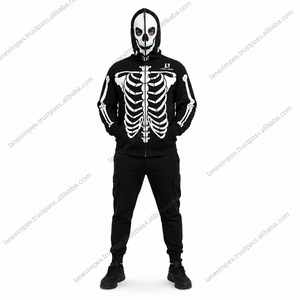 Sudadera con capucha y cremallera unisex con estampado de esqueleto, 100% algodón, diseño de calavera frontal completa, estilo gótico de Halloween, ropa urbana, logotipo personalizado - Product Image 2