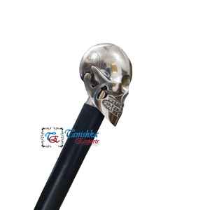 Vintage Brass Nickel Plated Skull Head Handle Adjustable Black Wooden Handmade <b>Foldable</b> Art Deco Design <b>Walking</b> <b>Stick</b> for - Product Image 3