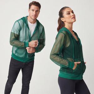 Hoodie transparent en maille légère unisexe 100% polyester avec fermeture éclair, décontracté et transparent - Product Image 4