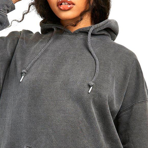 Sweat-shirt polaire à capuche oversize pour femme, couleur unie, épaules tombantes, manches longues, respirant, pour l'automne, longueur longue, en coton - Product Image 4