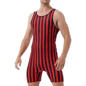 Men's Striped Printed Sleeveless One Piece Wrestling Singlet Bodysuits Sublimated Wrestling Leotards Singlets