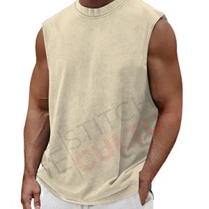 Camiseta Deportiva de Algodón con Nombre de Marca Personalizado, Logotipo Impreso, Tejido Grueso French Terry, Sin Mangas - Product Image 1