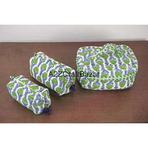 Nueva llegada al por mayor: Set de neceser de algodón puro hecho a mano con estampado de bloques para viaje, bolsa de maquillaje y neceser de tela para coser. - Product Image 3