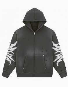 Fabricants de sweats à capuche streetwear personnalisés, sweats à capuche délavés à l'acide, sweats à capuche pour hommes avec impression sérigraphiée et strass - Product Image 2