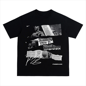 T-shirt graphique unisexe vintage avec portrait de légende du basketball, col rond surdimensionné, manches courtes, noir - Product Image 1