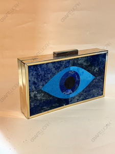 Pochette Evil Eye en Lapis Lazuli, Minaudière de Luxe Faite à la Main en Pierres Précieuses, Sac de Soirée de Créateur, Sac à Main de Mariée - Product Image 3