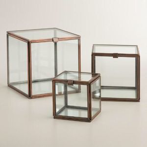 Glass Storage Boxes Set of 3 Clear Rectangular Metal Frame Decorative Display Cases <b>with</b> Handle - Product Image 5