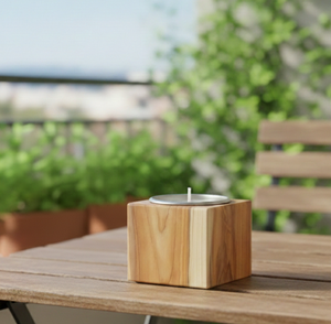 Collection de porte-bougies chauffe-plat en bois massif géométrique nordique, designs modernes étoile, arbre, cube, faits à la main pour Noël, la maison et le patio - Product Image 1