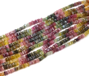 Natural Multi Tourmaline Heishi Square Beads, Colorful Gemstone Loose Beads, 10 Inch Strand for Necklace & <b>Bracelet</b> Making - Product Image 2