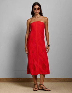Elegante Vestido Rojo Francés sin Tirantes, Estilo Sirena, para Mujer, Ajustado, Vestido de Noche, Elegante, Formal, para Fiesta, Vestido Largo - Product Image 3