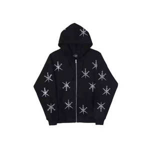 Full <b>Zip</b> <b>Hooded</b> Sweatshirt With All Over Decorative Graphic Pattern Long Sleeve Casual Outerwear Relaxed Fit Comfortable - Product Image 1