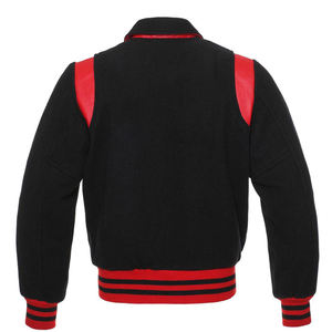 Chaqueta estilo universitario negra y roja para hombre con detalles en los hombros, forro acolchado, bolsillo interno, ropa urbana de moda. - Product Image 4