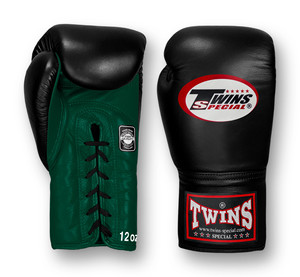 Twins Black And Green Leather Boxing Gloves 12oz Lace-Up For Adults Martial Arts Training - Product Image 1