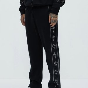 100% High Quality Designer Rhinestone Sweat Suit Men USA Sparkle Tracksuit Hoodie <b>Pants</b> Set Premium Wear - Product Image 6