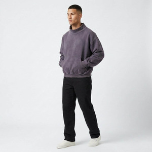 Oversized Turtleneck Crop Sweatshirt Pocket Design Anti-Wrinkle 100% Cotton French Terry 350g Plain Dyed <b>Pullover</b> <b>Men</b> Autumn - Product Image 4