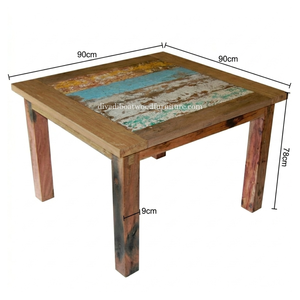 DIVADI <b>Dining</b> <b>Table</b> Java Style KD Leg Square Model Reclaimed Boat Wood Sustainable Design Eco-Friendly For Indoor and Outdoor - Product Image 2