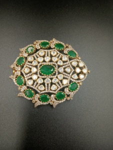 <b>Elephant</b> Pendant <b>Necklace</b> in Green Doublet Polki Stone with Gold Plated Silver 925 Material Indian Wedding Handmade Jewelry - Product Image 3