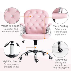 Sedia da Ufficio Ergonomica in Velluto con Altezza Regolabile, Girevole, con Braccioli Imbottiti, Rosa con Bottoni Trapuntati e Materiale in Nylon - Product Image 5