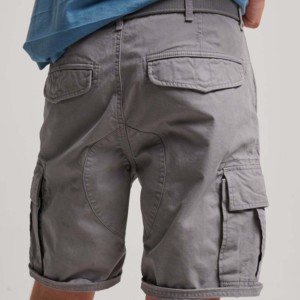 Men's Solid Gray Washed Breathable Cargo Shorts 100% Cotton Canvas <b>Mid</b> Rise Drawstring Closure Casual Style Pockets Bermuda - Product Image 2