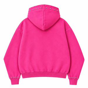 Sweat à capuche rose surdimensionné personnalisé avec fermeture éclair et strass, 100% coton, tissu doux, style vintage, pour unisexe - Product Image 2