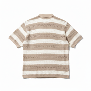 Pull en tricot de laine rayé personnalisé fabriqué sur mesure, polo en coton à manches courtes pour homme - Product Image 3