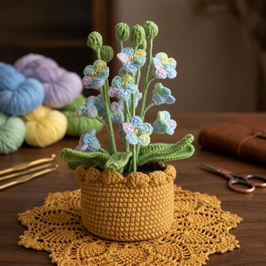 Maceta de flores de olvido-ya-no-más-te-olvides hecha a mano con ganchillo, decoración amigurumi con hilo tejido para decoración del hogar o del escritorio de la oficina, regalo. - Product Image 2