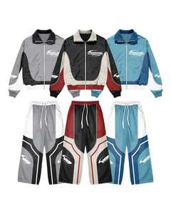 ผลิตชุดวอร์มไนลอนคุณภาพสูงขนาดใหญ่พิเศษ ชุดออกกำลังกาย 2 ชิ้น เสื้อแจ็คเก็ตกันลมแบบสะท้อนแสง กางเกงเอวยางยืดสีพื้น - Product Image 1